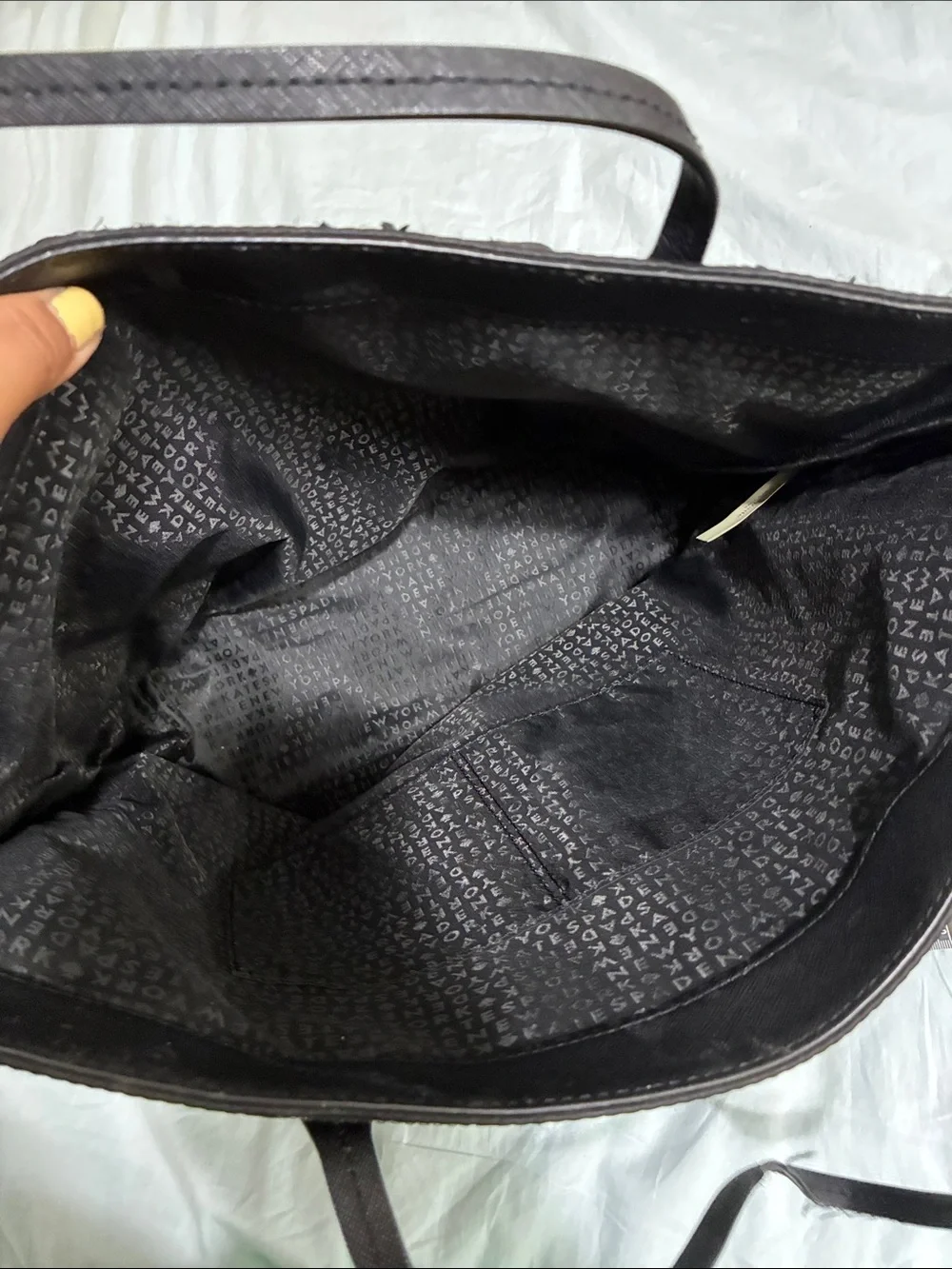 Kate & Spade NY Salinas Sequin Black Patent Tote Bag with Bow Accent